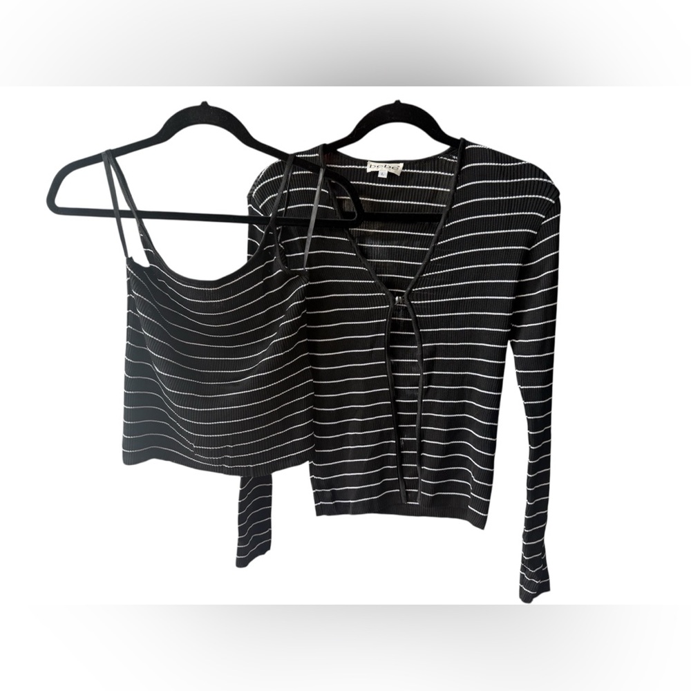 bebe Vintage 90s/Y2K Black & White Striped Knit 2-Piece Set